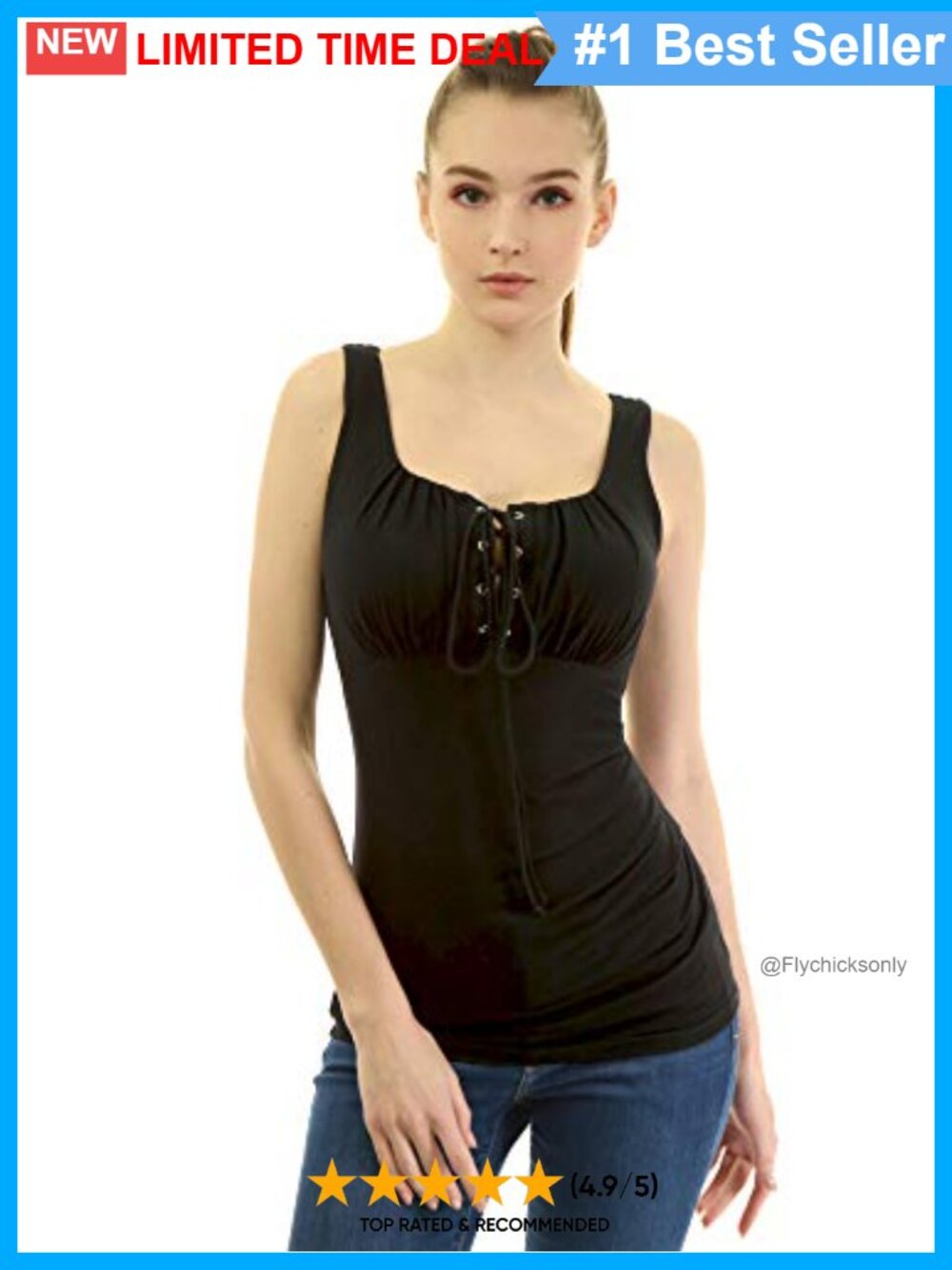 Women's Sleeveless Lace-Up Square Neck Pleated Blouse Top